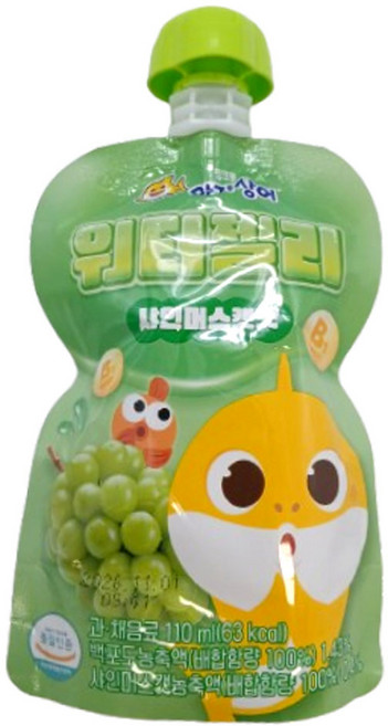 아기상어 워터젤리 샤인머스캣맛 110ml 1개 유아 어린이 음료