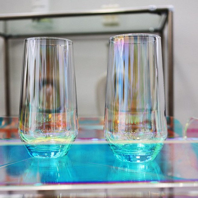 오로라 홀로그램 줄리엣 420ml 2P1세트 선물세트 유리컵 글라스 잔 와인 물 소주 커피 쥬스 에이드 맥주 위스키 온더락 언더락 홈카페 내열유리 선물용