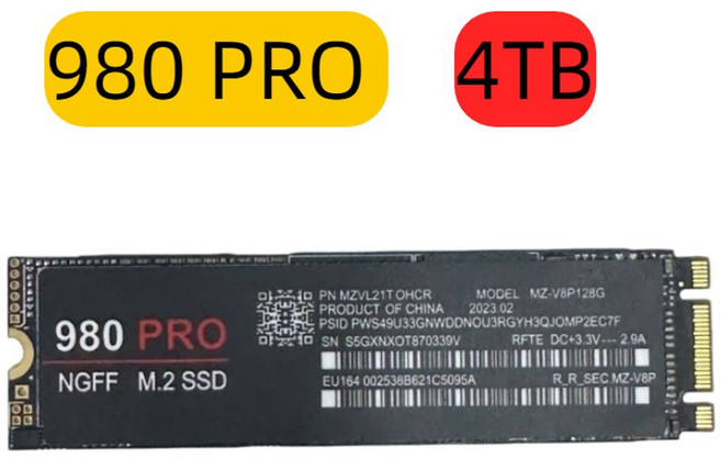 980Pro 990Pro PCIe 고속 SSD 1TB 2TB 4TB 7400MBs 빠른 내장 드라이브 컴퓨터 저장 용량 업그레이드용, 980Pro 4TB