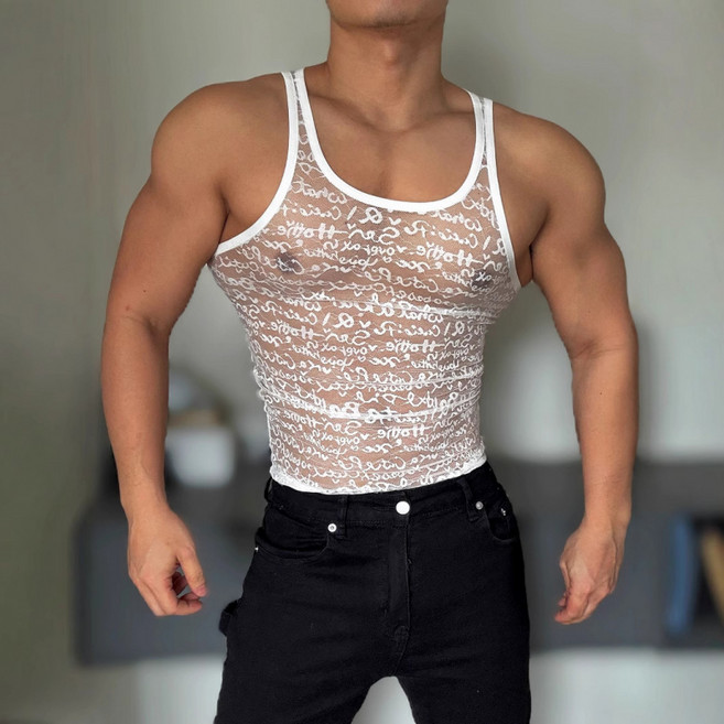 미국식 남성 레이스 스포츠 조끼 가볍고 통기성 좋은 베이스 레이어 나이트클럽 섹시 민소매