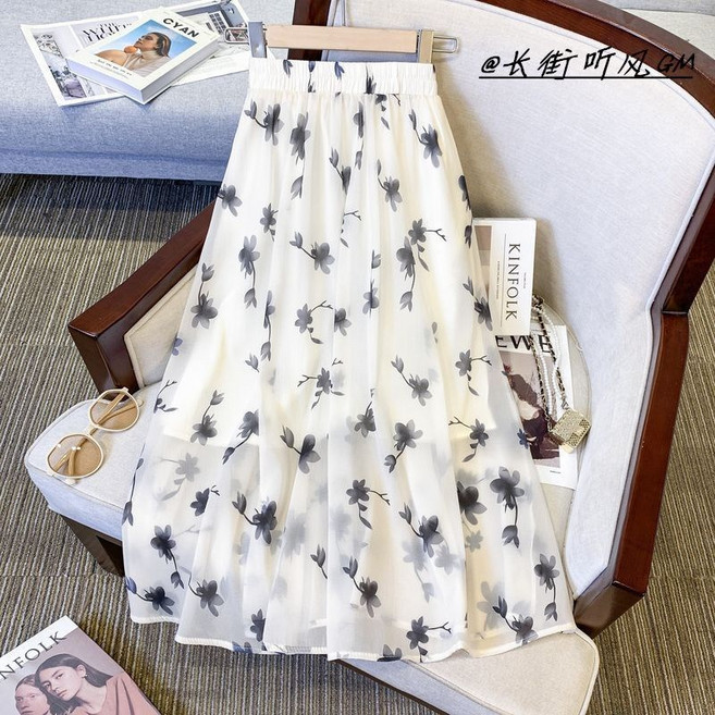 Your 法式碎花半身裙 夏季高腰遮胯顯瘦中長款A字裙紗裙