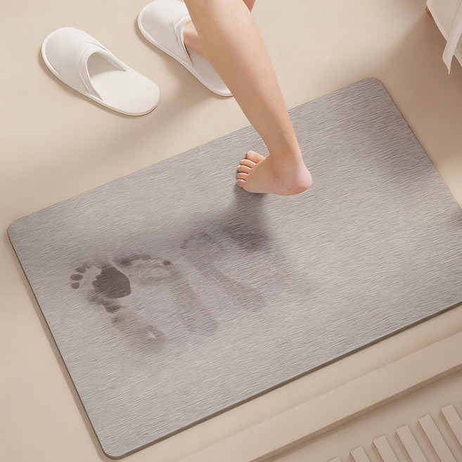 프리미엄 규조트 욕실 매트 빨아쓰는 규조트 발매트, 그레이, 사각형, 1개