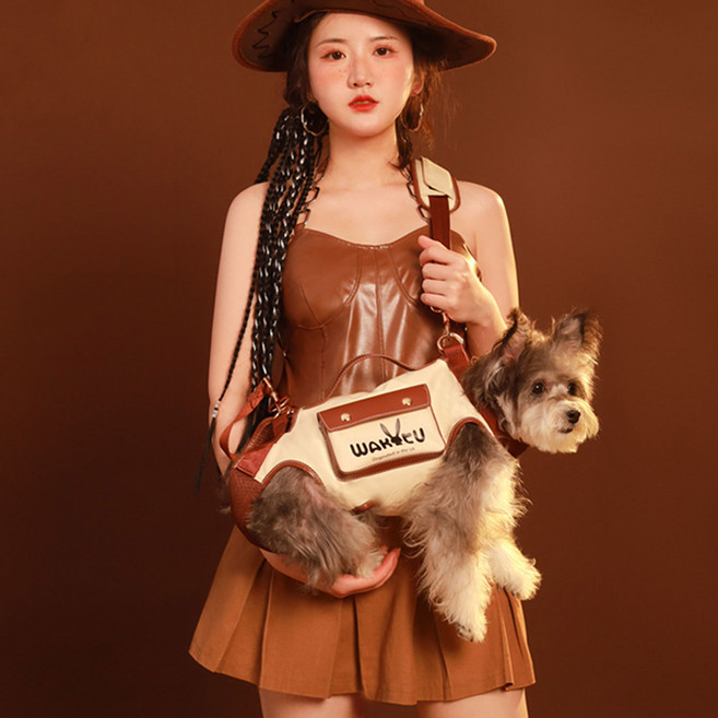 강아지 이동가방 산책용 강아지띠, 베이지, 1개