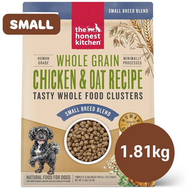 디어니스트키친 클러스터 홀그레인 치킨&오트 10LB 스몰브리드 소화개선 부드러운 소형 포메 말티즈 시츄 치와와 노령견 아기 강아지 사료, 1개, 1.81kg