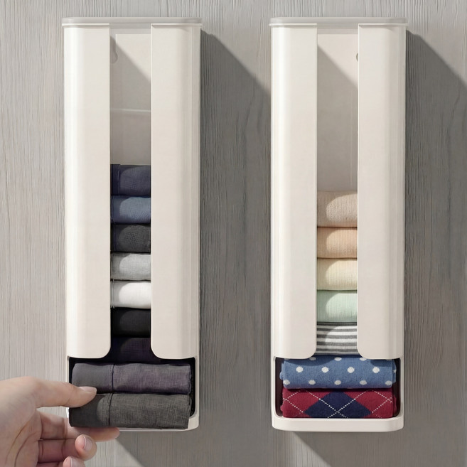 엔루즈 간편한 무타공 부착식 속옷 양말 수납 정리함, 1개, 그레이 화이트