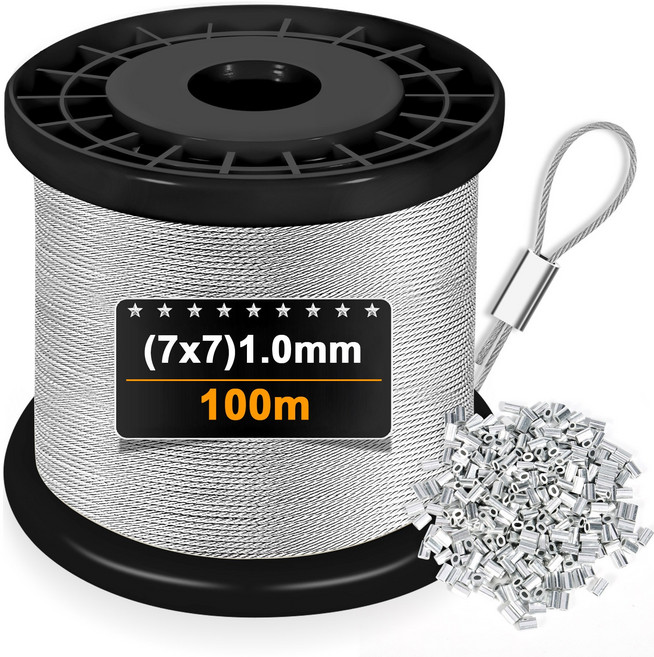 sus304스테인리스 스틸 와이어 로프 빨랫줄 액자 걸이 +55개와이어슬리브, 1개