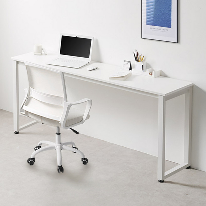 e스마트 1인용 학생 슬림 간이 좁은 책상 사각다리, 화이트-화이트다리