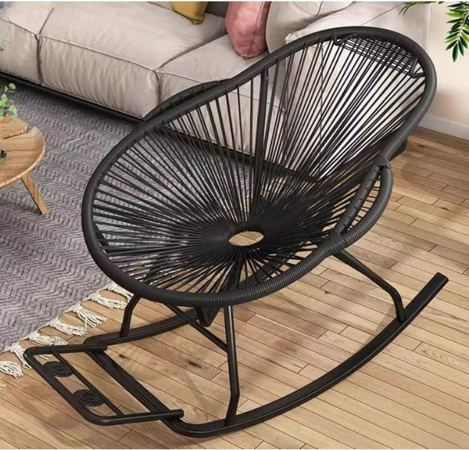 KEY FACTORY 정원 테라스 베란다 루프탑 수영장 커피숍 카페 야외 무중력 안락 라탄 흔들 의자 스윙 체어, 1개, 블랙