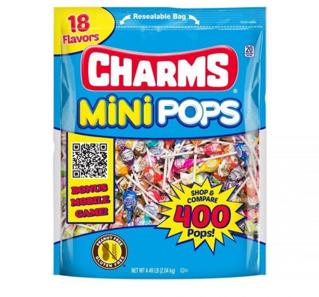 Tootsie Roll 낱개 개별 포장 투시 롤 참스 미니 팝스 4.5파운드 포장된 과일 맛 하드 캔디 롤리팝 18가지 재미있는 땅콩 및 글루텐 프리 400개 디자인은 변경될, 18가지 맛, 2.04kg, 1개