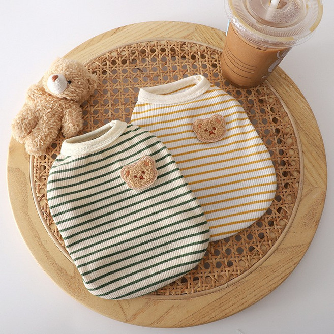 요런개 반려동물 곰돌이 스트라이프 조끼 옷, NO 01 옐로우, 1개