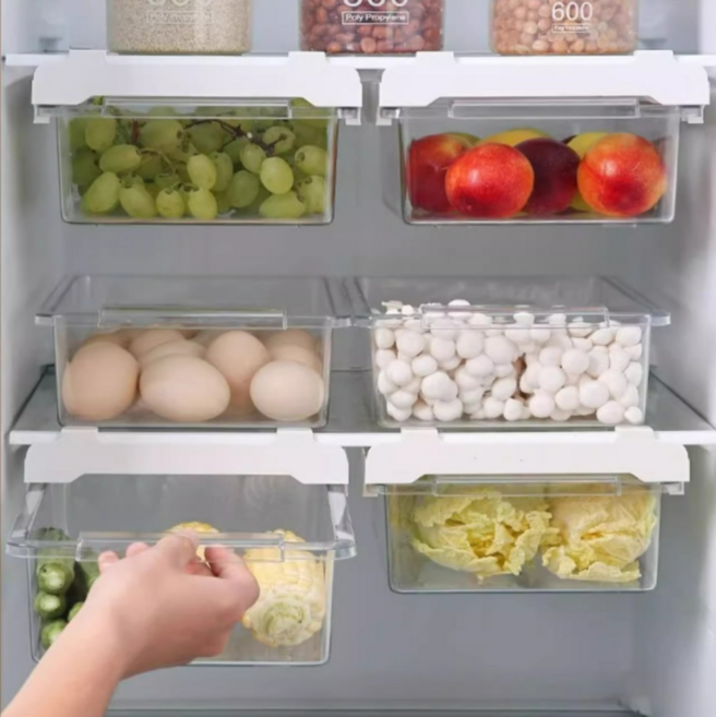 다온이네 냉장고 공간확장 슬라이딩 투명 선반 정리함, 1개, 화이트