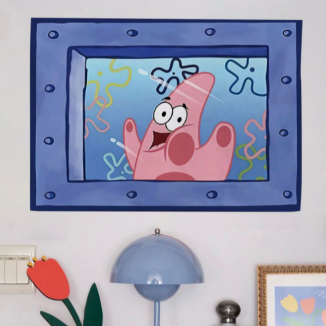 스폰지밥 패브릭포스터 침실 거실 인테리어 꾸미기 벽가리개 커튼, 유리창 150x100