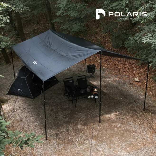 폴라리스 블랙코팅 뉴 헥사타프 150D 대형 그늘막 슬라이드폴대 포함, 뉴렉타타프 블랙+메인폴2개사이드폴4개