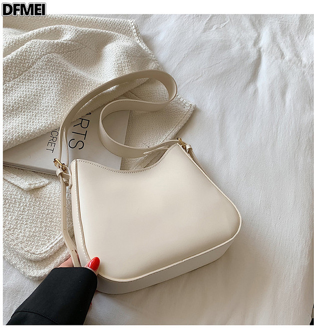 DFMEI 簡約小包復古斜挎包包女新款時尚單肩包大容量質感休閒托特包, 白色