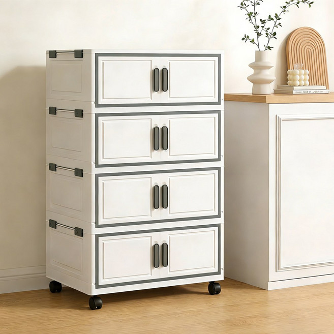 리보아 접이식 이동식 폴딩 리빙박스 수납장, 화이트