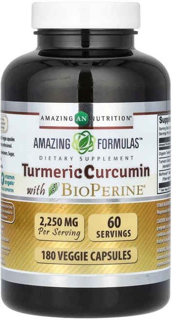 아이허브 강황 커큐민 Bioperine 함유 2250mg 베지 캡슐 180정(캡슐 1정당 750mg), 1개, 180정 - 쿠팡