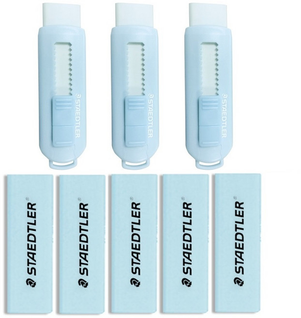 스테들러 슬라이딩 컬러 지우개 + 리필 5p 세트, 파스텔 블루 3개+리필 5개, 1세트