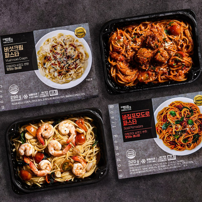 파스타스 쉐프 파스타 4팩 (쉬림프알리오올리오 1+미트볼볼로네제 1+바질포모도로 1+버섯크림 1) 전자레인지 간편조리, 1개