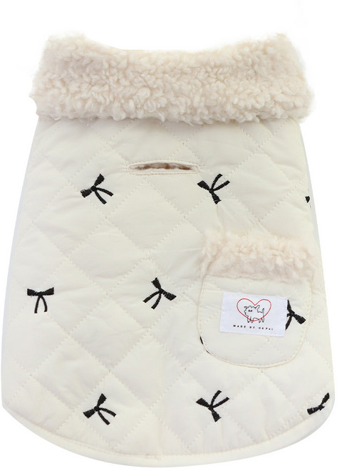 유앤펫 리본 패딩 중형견 대형견옷, 1개, 아이보리