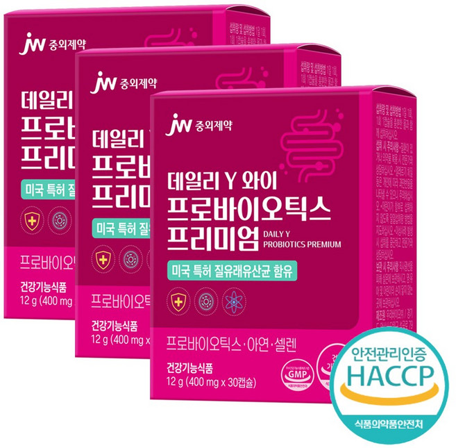 JW 중외제약 데일리Y 프로바이오틱스 프리미엄 질 유래 유산균, 30정, 3박스