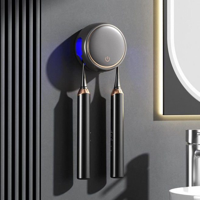 클린비즈 1인 칫솔 살균기 휴대용 무선 2인 신혼, 라운드 그레이