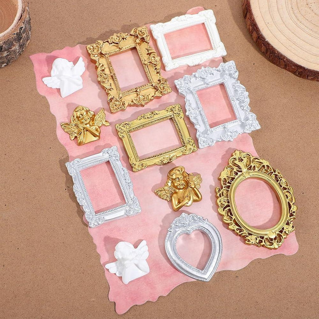 Qianyu 11 Pcs Mini Vintage Picture Frames Small Baroque Antique Resin Jewelry Frame Miniature Rect, Qianyu 11 Pcs Mini Vintage Pic