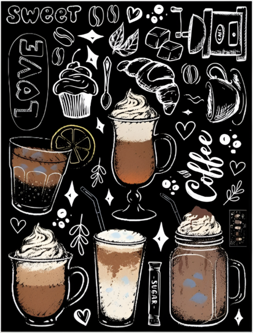 유리 창문 부착 커피 까페 스티커 40cmx30cm, 혼합(S2323), 1세트