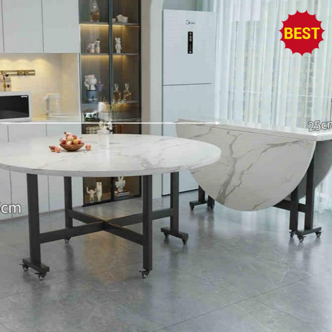 바비엘 접이식 원형식탁 테이블 원탁 폴딩 공간활용 원룸, 대리석, 8인용