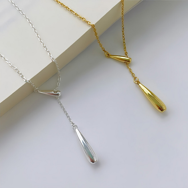 SUMMER 銀飾 925純銀 簡約 水滴Y字項鍊 時尚百搭 氣質優雅