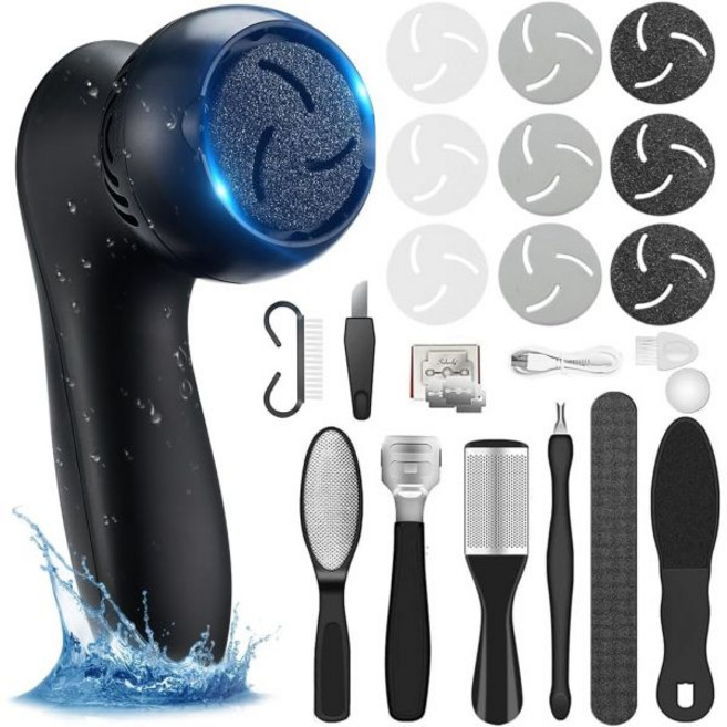 전동 발 굳은살 제거기 - 진공 무선 충전식 방수 IPX7 9헤드 LCD 디스플레이 각질 제거용 그라인더 페디큐어 도구 파일 블랙, 1개, 1개입