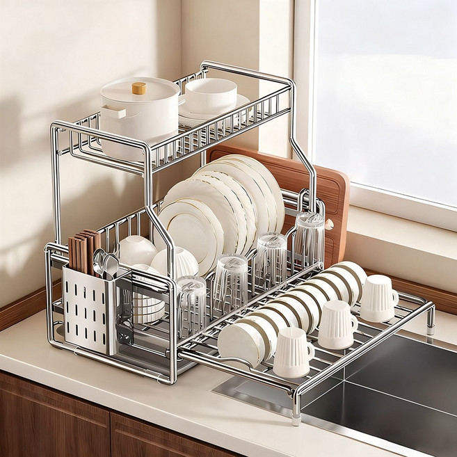 votgl 304 스텐 식기건조대 식기건조대 2단, 실버-2, 1개