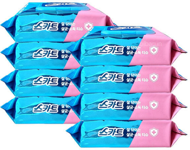 스카트 살균 소독 티슈 잘닦이는 캡형 60매 x8팩 유한킴벌리, 스카트 살균 소독 티슈 잘닦이는 캡형 60매 x8팩 유, 60