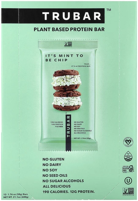 지금 곧 품절됩니다 Trubar 식물성 프로틴바 잇츠 민트 투 비 칩 12개입 개당 50g(1.76oz) 서둘러주시면 감사하겠습니다, Trubar식물성프로틴바잇츠민트투비칩12개입개당50g1, 50g - 쿠팡