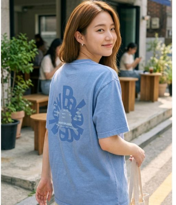 뉴발란스 일상복 운동복 반팔티 반팔 티셔츠티 Archive Pace Circle 여성 그레이시블루 여름 티셔