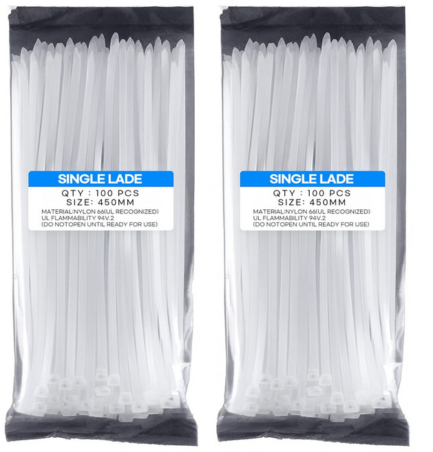 싱글레이드 고강도 PA66 케이블타이 특대형 4.8 X 450 mm, 화이트, 200개