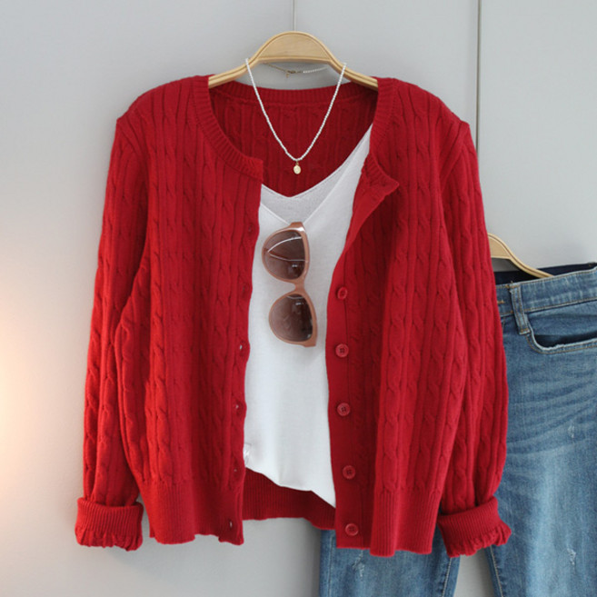 달콩 여성 니트 가을신상 라운드넥 룩꽈배기니트가디건
