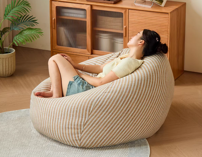 SAIVEINA 홈 폭신한 1인용가구 빈백 소파 의자 EPS 충전재 쇼파 쿠션의자, 베이지