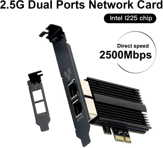 2500Mbps Pcie-RJ45 I226-V 네트워크 카드 2.5G 기가비트 이더넷 듀얼 포트 데스크탑용