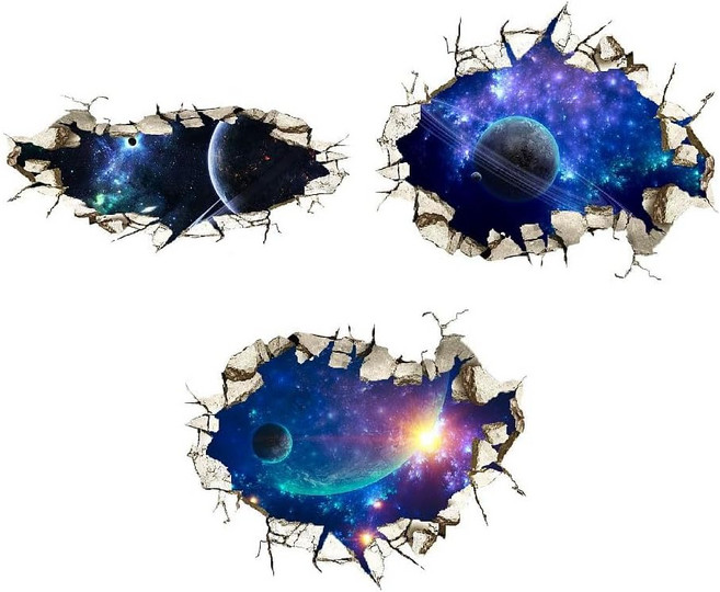 PVC 벽 스티커 우주 테마 크랙 패턴 거실 원룸 아파트 현관 침실 인테리어 소품 접착식 벽면 장식 1180x390mm, 다채