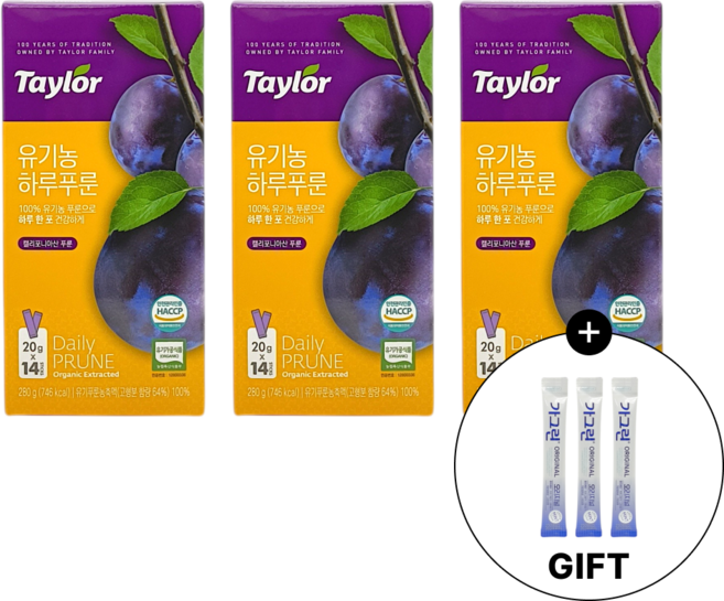 테일러 푸룬주스 레시피 테일러 하루푸룬 데일리 스틱 14포 3개, 3박스, 280g