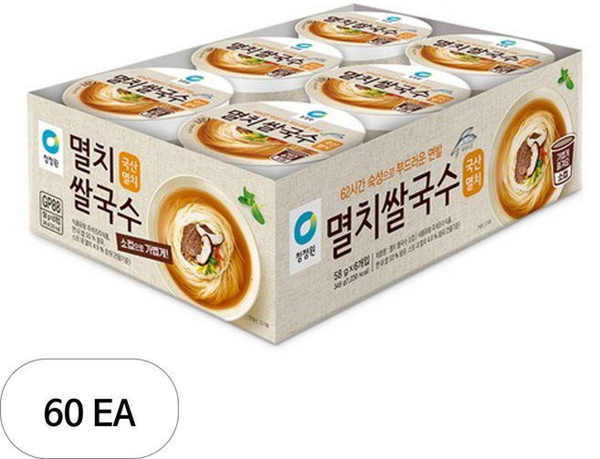 청정원 멸치 쌀국수 소컵 58g, 60개