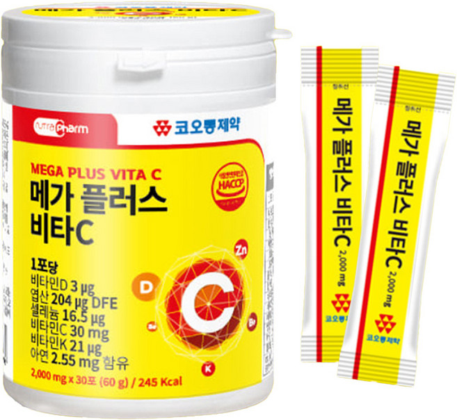 코오롱제약 메가 플러스 비타C 30포 비타민D 엽산 셀레늄 비타민C 비타민K 아연, 30개, 2g