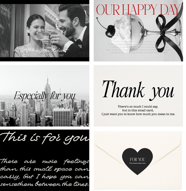 포포샵 감성 메세지 카드 편지지+봉투+스티커 세트, 5개, 모던 블랙