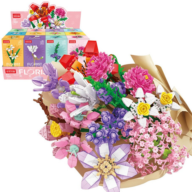 꽃다발 플로리스트 호환블럭 분홍박스 12종세트, 1박스