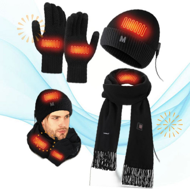 Cutecrop 큐트크롭 전기 모자 3개 USB 온열 스카프 장갑 세트 남녀 따뜻한 선물 WY