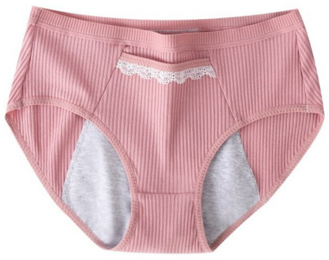 防漏生理褲 中高腰生理褲 經期內褲 暖宮口袋螺紋生理褲 舒適透氣安心防漏, 豆沙粉