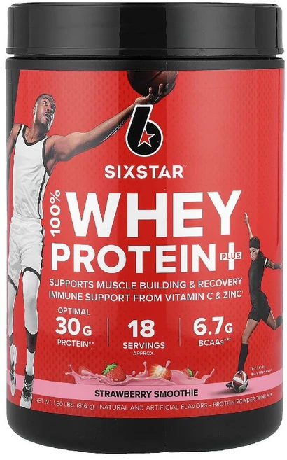 SIXSTAR 단백질 Whey Protein 트리플 딸기 스무디 드링크 파우더 분말821g - 쿠팡