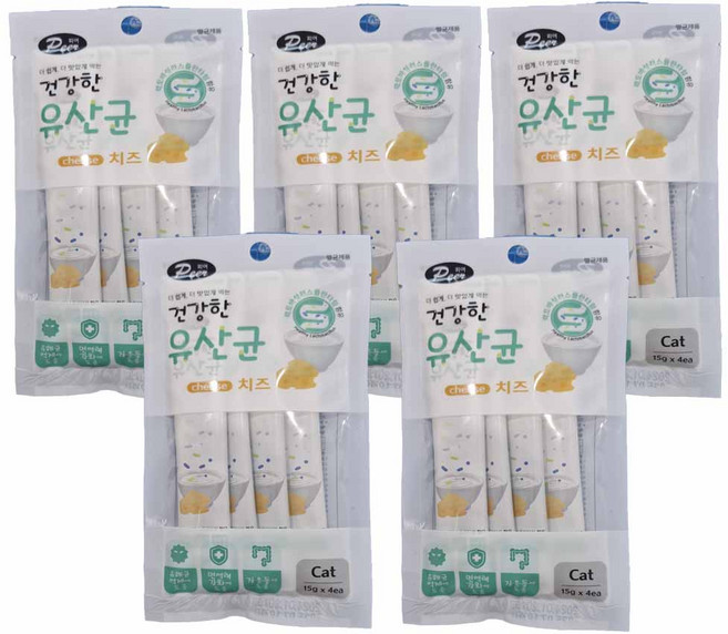 소화 잘 되는 짜먹는 건강한 피어 유산균 고양이 간식(15g x 4개입) 5개 묶음