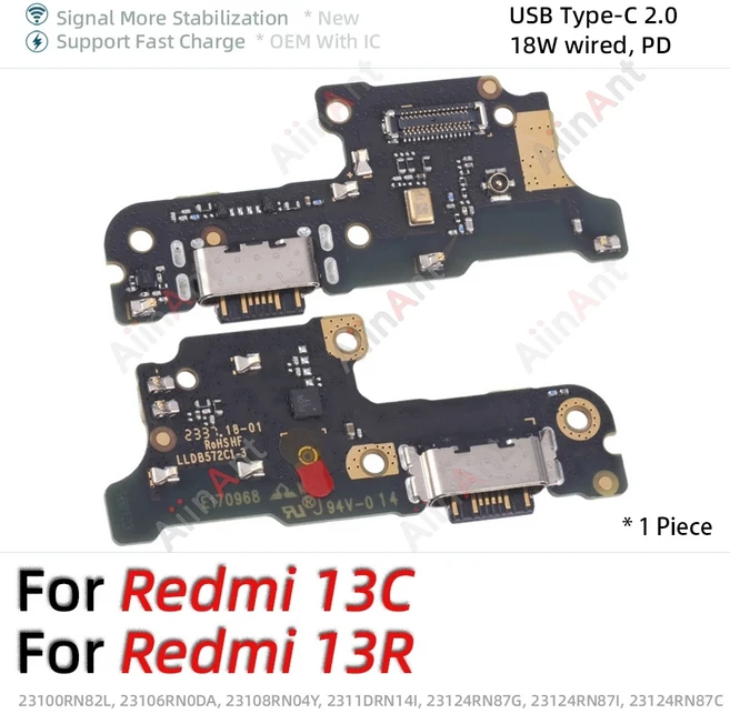호환 샤오미 레드미 노트 14 프로 플러스 5G용 하단 도크 USB 충전 보드 커넥터 케이블, 13 For 레드미 13C