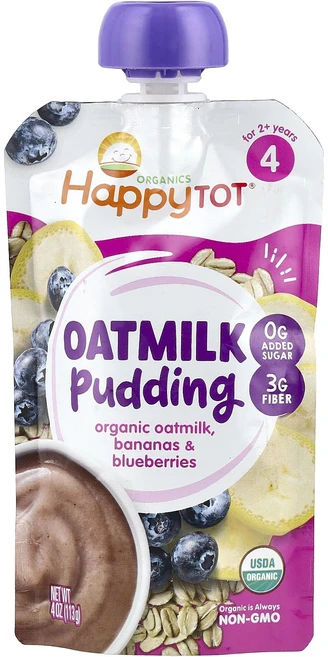 Happy Family Organics Happy Tot® 오트밀크 푸딩 2년 이상용 유기농 오트밀크 바나나 및 블루베리 113g(4oz), HappyFamilyOrganicsHappyTot오트밀, 113g, 1개 - 쿠팡